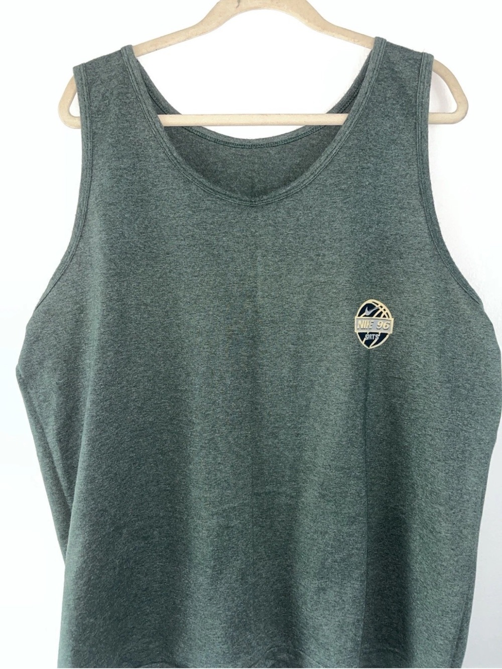 Nike Men's Dark Heather Green Athletic Tank Top with Chest Logo